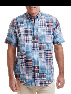 Castaway Chase Short Sleeve Shirt Seapoint Patch Madras Large